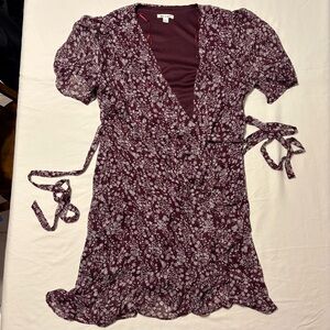 Miami Mini Wrap Dress in a Wine Red Floral Print